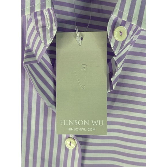 NWT Hinson Wu Purple Lilac White Stripe 3/4 Margot Sleeve Shirt Top‎ Size 16 - Picture 2 of 16